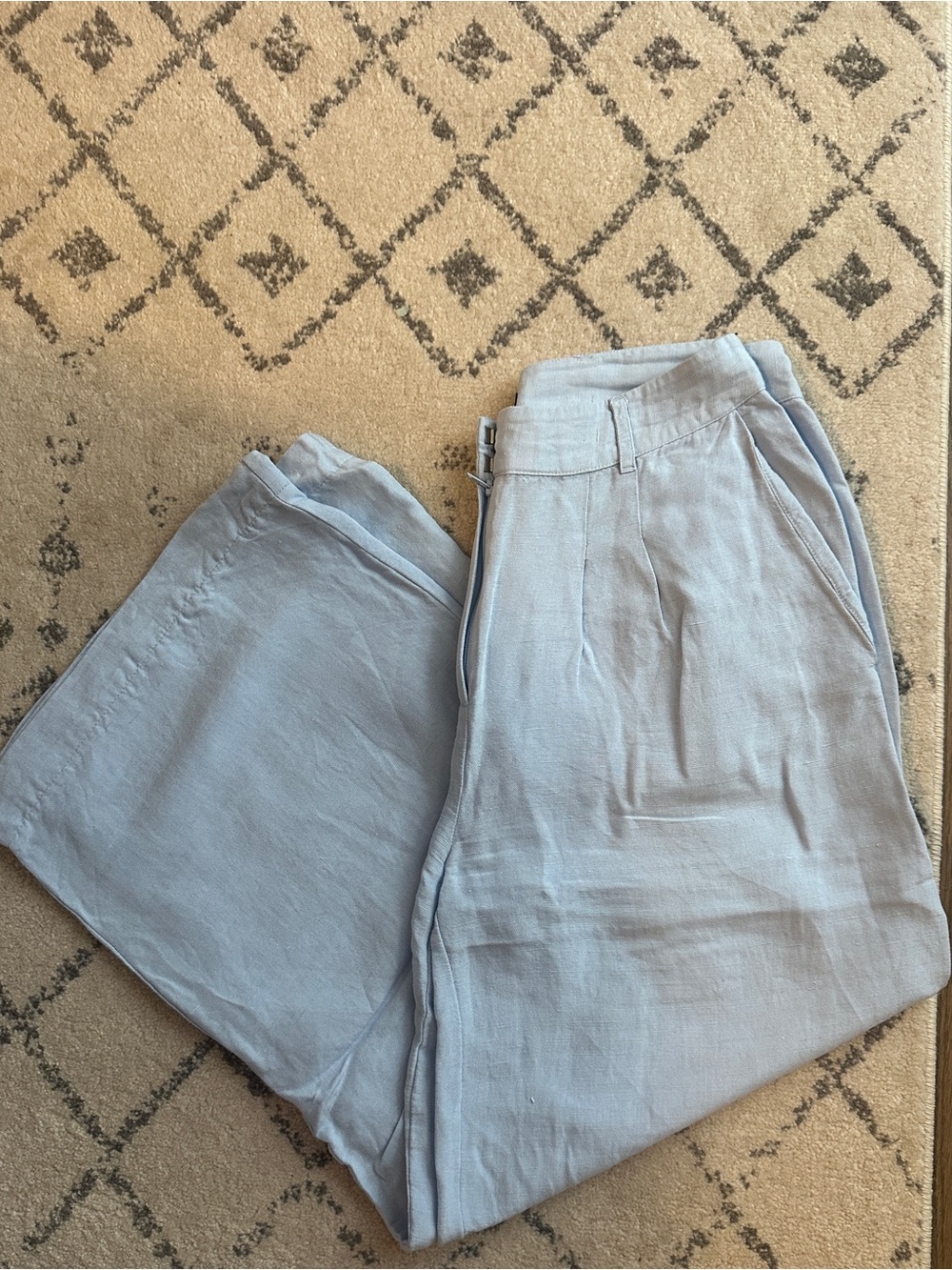 French Connection Pale Blue Linen Wide-Leg Trousers